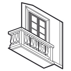 Isometric balcony with balustrade and window vector