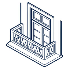 Isometric window with balcony railing vector illustration