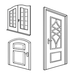 Four different door icons line art vector graphic