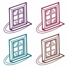 Four Isometric Window Icons Purple Red Teal Brown vector