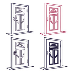 Four stylized doors in outline and solid fill icon