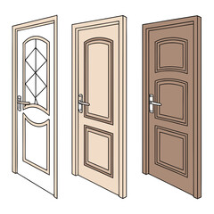 Three interior doors with wood texture vector art graphic