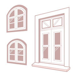 Three simple vector window icons in rose gold graphic