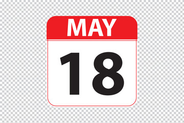 may 18 dates calendar icon.  simple and modern calendar icon on white background.
