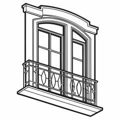 Ornate balcony window with wrought iron railing vector 1