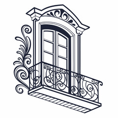 Ornate vintage window with balcony railing vector 2