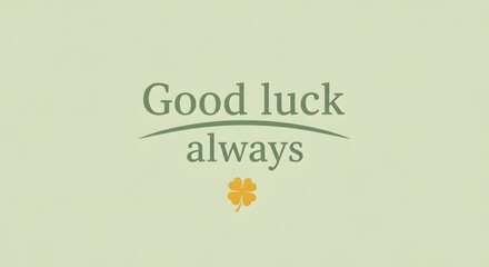 A minimalistic and elegant greeting card with the message 'Good luck always' accompanied by a small four-leaf clover symbol on a light pastel background