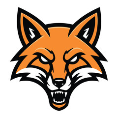 Fototapeta premium Aggressive orange fox head with bared teeth and sharp ears animal black