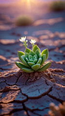 small green sprout emerging from cracked, dry earth Hope in the Dust, Generative Ai