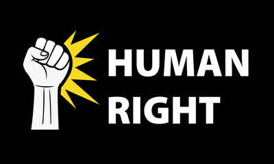 Human rights illustration with raised fist symbol on black background
