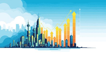 Vibrant cityscape illustration showing dynamic financial growth and opportunities for investment in modern urban development projects now