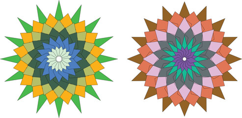 Colorful geometric mandala vector art with overlapping polygon layers, abstract floral symmetry, and vibrant modern design — perfect for digital decoration, meditation art, and creative backgrounds.