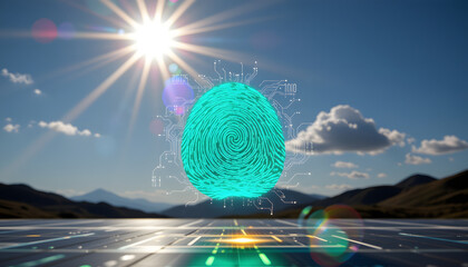 Futuristic Fingerprint Hologram High Noon Sun
