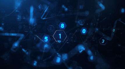 Abstract technology background with glowing numbers interconnected through a network in blue tones perfect for future concepts