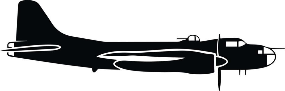 Vector B-17 Flying Fortress side view black silhouette illustration