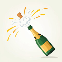 Vector illustration of a champagne bottle popping its cork with a splash for a celebration.