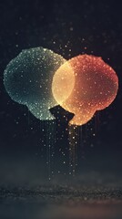 Glittering blue and orange communication bubbles overlap on a dark, textured background
