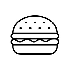 Burger Icon Outline – Fast Food Sandwich Line Drawing Vector Illustration
