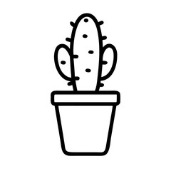 Cactus Plant Icon Outline – Succulent Pot Line Drawing Vector Illustration