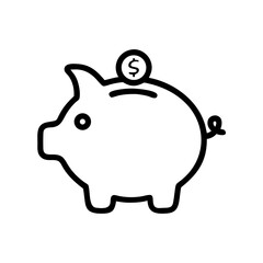 Piggy Bank Icon, Minimal Finance Savings Outline Vector Illustration