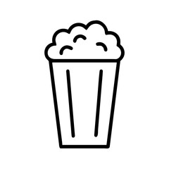 Popcorn Bucket Icon, Minimal Snack Food Outline Vector Illustration