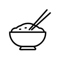 Rice Bowl Icon, Minimal Asian Food Outline Vector Illustration