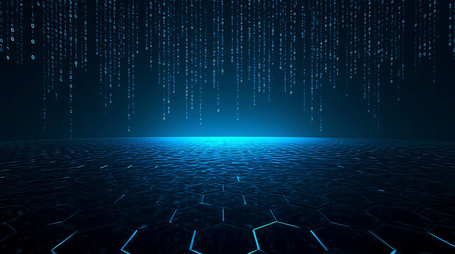 Digital Rain and Hexagonal Floor A Technological Landscape for Data Visualization and Cybersecurity Concepts