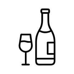Wine Bottle and Glass Outline Icon Vector Illustration Isolated on White