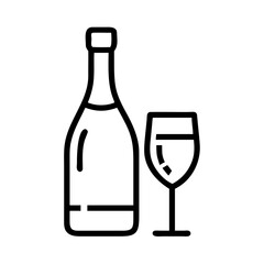 Wine Bottle and Glass Line Art Icon Vector Isolated on White Background