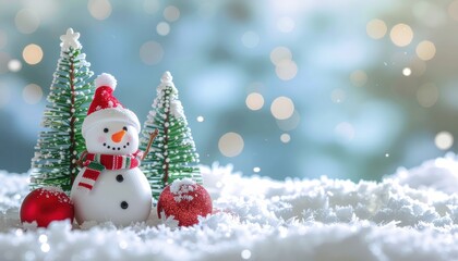 Festive snowman decoration in winter wonderland holiday scene christmas cheer calm atmosphere close-up joyful concept