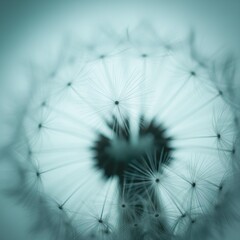 Naklejka premium Close-up macro of dandelion seed head with fine filaments and soft blue-green background vector illustration for nature themes