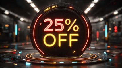 Fototapeta premium Futuristic Neon 25 Percent Off Sale Sign