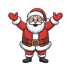 Cute Welcoming Santa Mascot, Smiling Father Christmas Character, Jolly Santa with Open Arms Illustration, Happy Cartoon Santa Claus Waving, illustration, vector