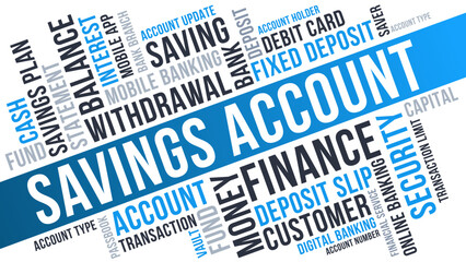 Savings Account Word Cloud Design, Savings Account Banking Design Concept