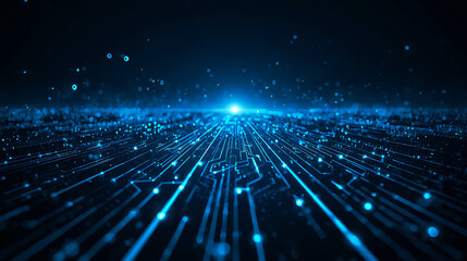 Futuristic Technology Abstract Background with Blue Circuit Board Lines and Glowing Particles