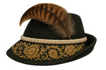 Tyrolean hat, traditional bavarian or alpine felt costume for oktoberfest celebration, a cultural festival accessory with feather