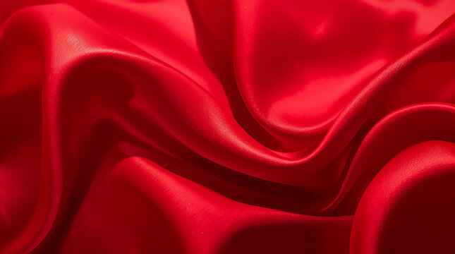 Vibrant red satin fabric with elegant folds and flowing curves