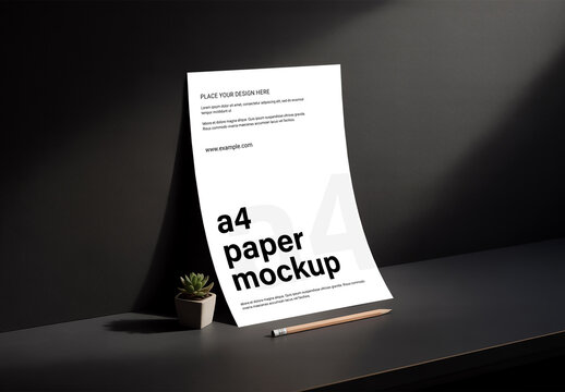 A4 Paper Mockup on Dark Desk