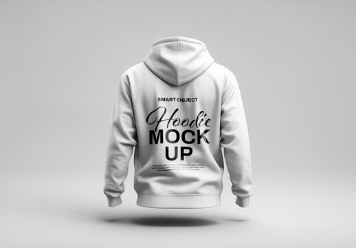 Back View Hoodie Mockup Floating in Minimal Studio with Soft Shadows
