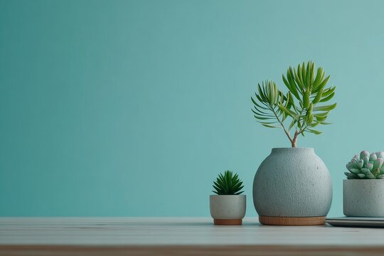 Modern Potted Succulents on Minimalist Wooden Desk - Powered by Adobe