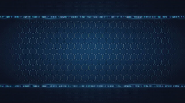 Modern technology background with blue gradient and binary code and honeycomb pattern design