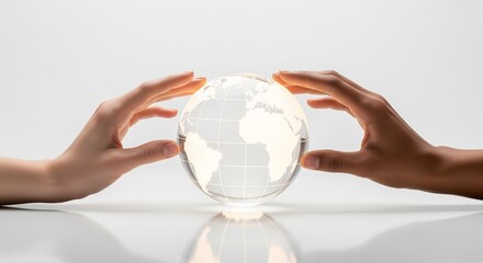 Diverse hands safeguarding a luminous Earth globe, symbolizing global unity and environmental care