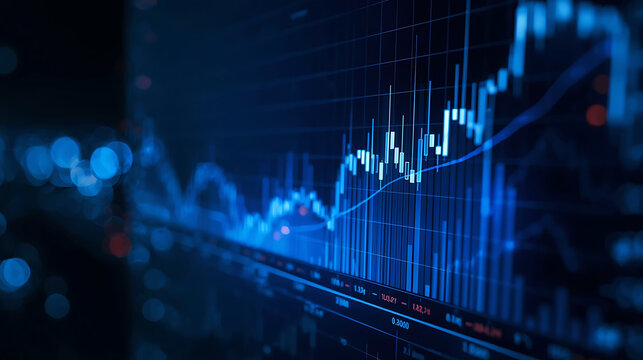 Stock Market Financial Chart Data Visualization on Screen for Business and Investment Analysis - Powered by Adobe