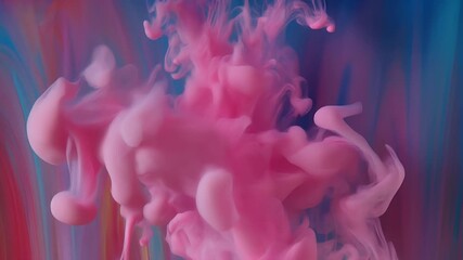 A billow of pink ink drips down against a vibrant, multicolored abstract background. - Powered by Adobe