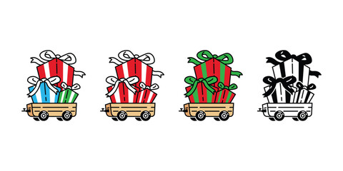 christmas santa claus gift truck cargo carrier icon cartoon character puppy pet doodle symbol illustration isolated design