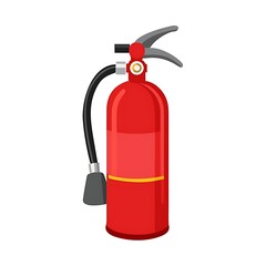Obraz premium A cartoon illustration of a red fire extinguisher with a black hose