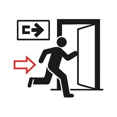 Man running through an open doorway with an exit sign above