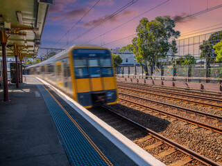 Naklejka premium Passenger Train going through Summer Hill train station a suburban Sydney train Station NSW Australia