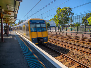 Passenger Train going through Summer Hill train station a suburban Sydney train Station NSW Australia