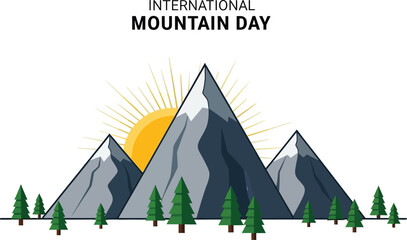 Mountain peaks with sun and trees for international mountain day